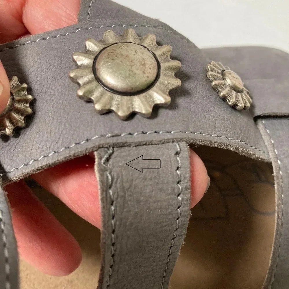 Romika Grey Gray Suede Leather Wedge Sandals, European‎ Size 41, Small Repair